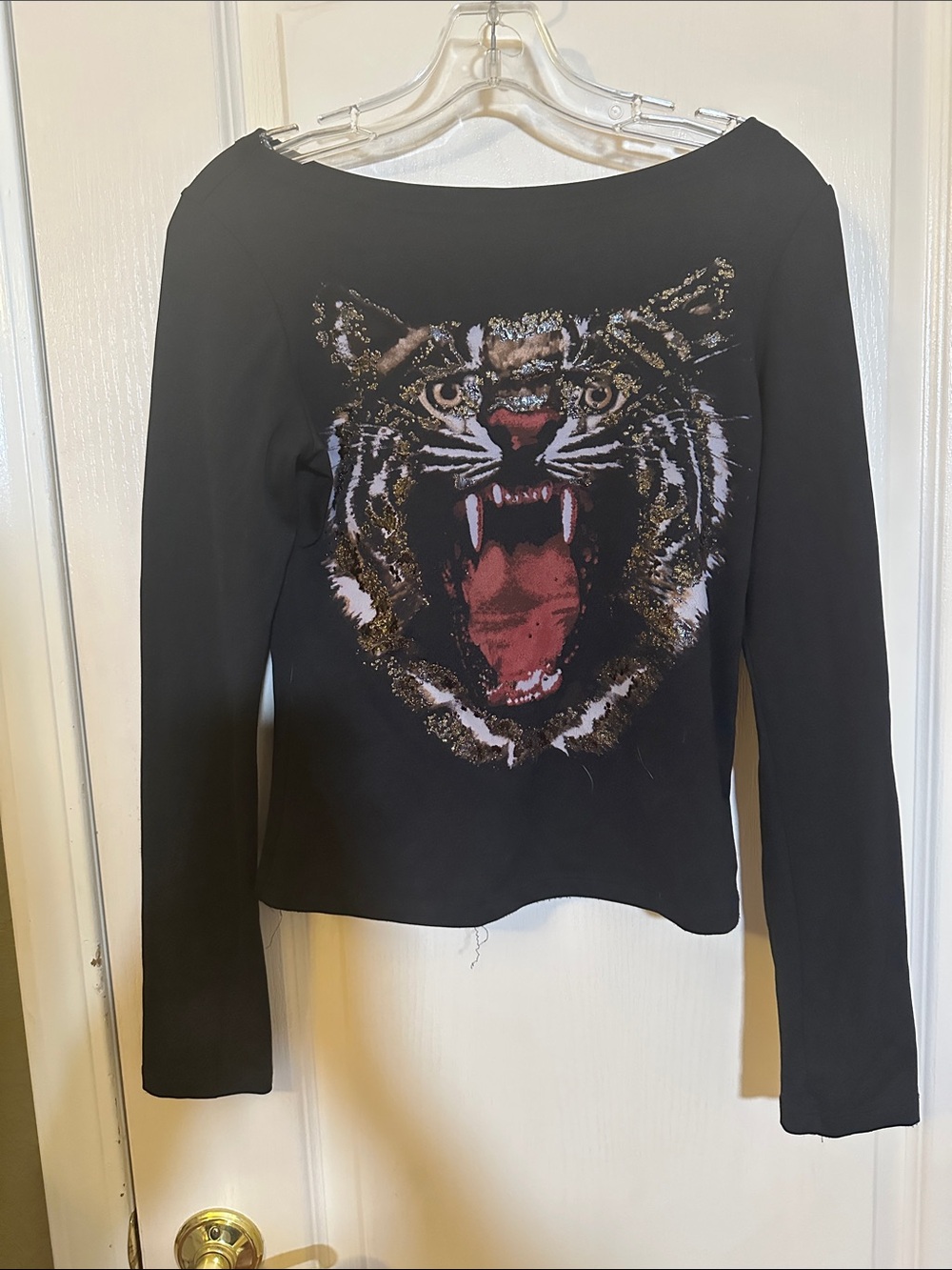 Necessary Objects Black Long Sleeve Tee with Roaring Tiger Graphic
